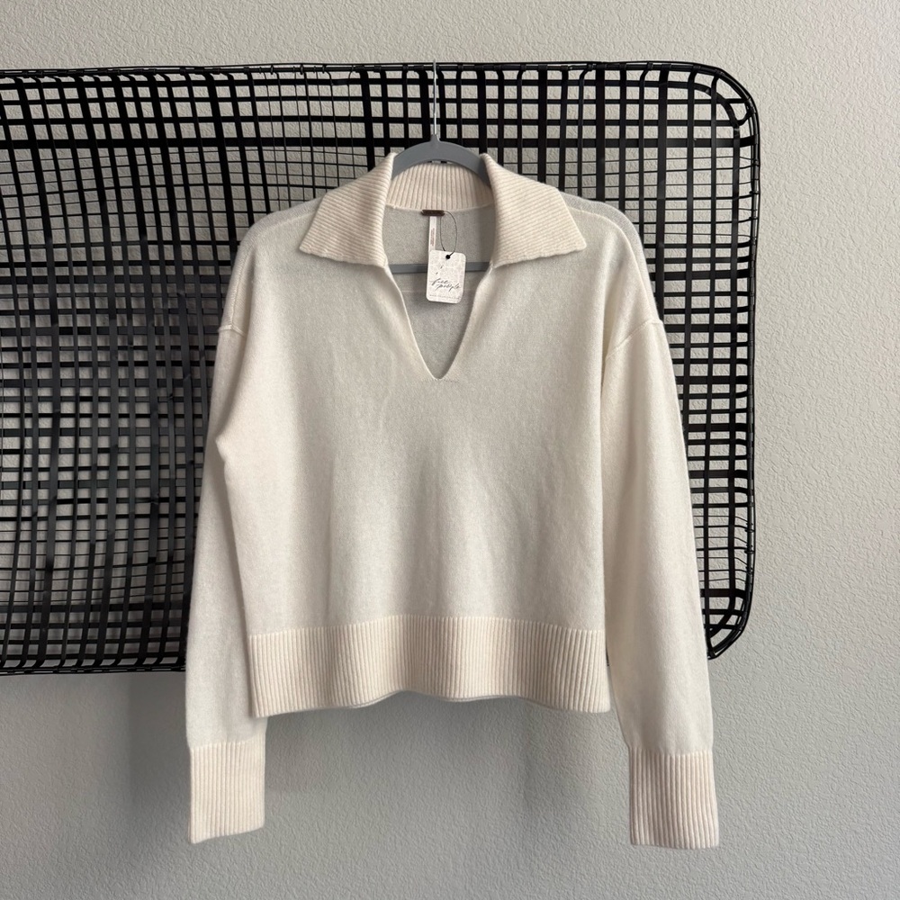 Free people Eloura cashmere Henley sweater cloud dancer